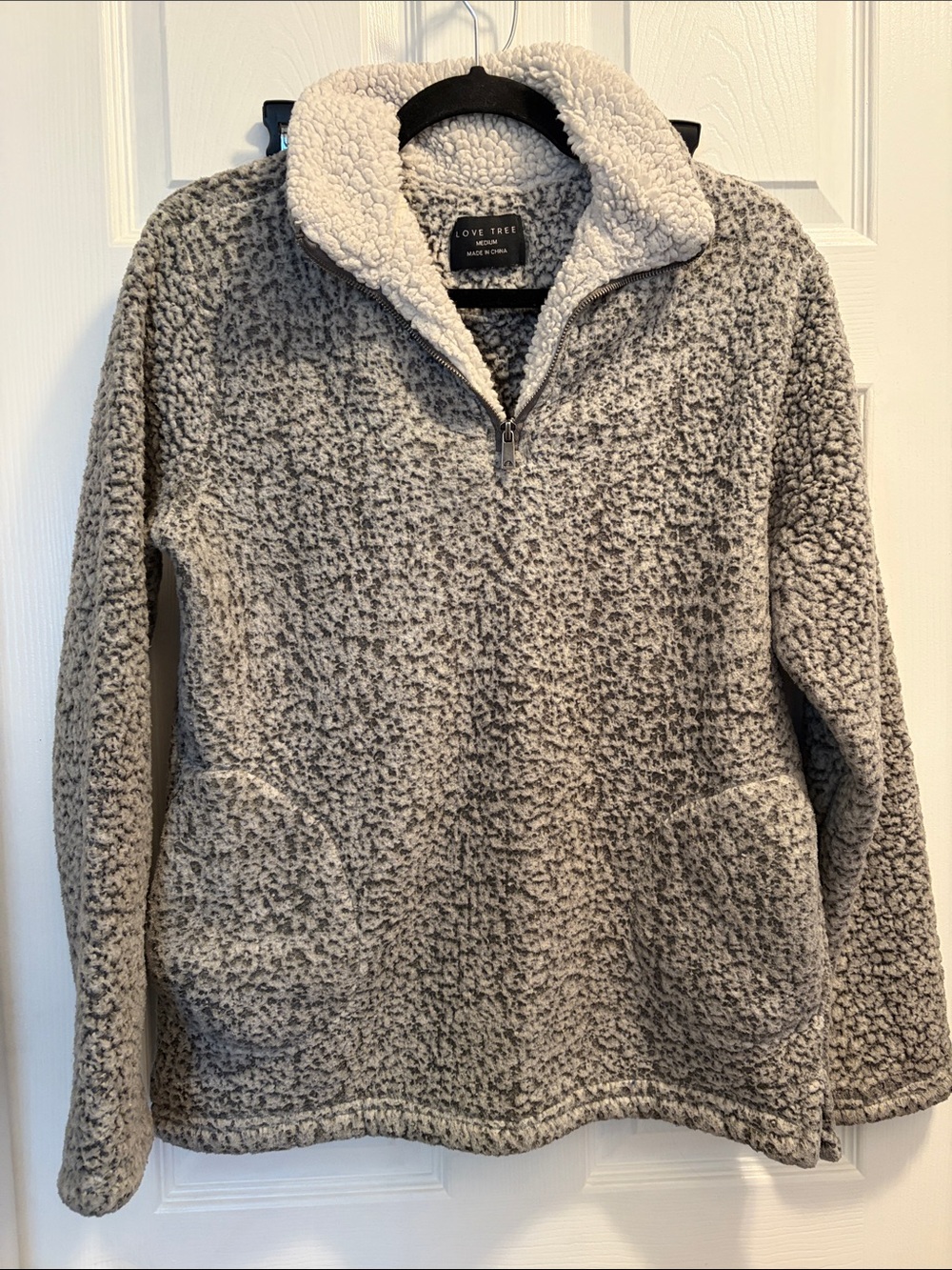 Love Tree Gray Sherpa Quarter-Zip Teddy Jacket